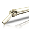 Heavy-duty steel rear driveshaft for Dodge Ram trucks, featuring a two-piece design with universal joints at both ends for durability and smooth power transfer. Engineered for optimal strength and performance in demanding conditions.