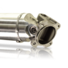 Rear driveshaft assembly for 2013-2018 Dodge Ram 3500 pickups. Constructed from high-strength aluminum with precision-welded universal joints for durability and performance. Features a polished finish and factory-style yokes for direct fitment.